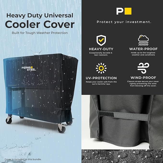 Permasteel Party Cooler with Removable Basin, Spacious 80-Qt Capacity, Rolling Ice Chest for Indoor and Outdoor Entertainment Azure + Bonus Cover