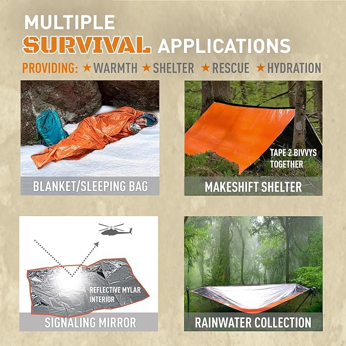 Emergency Survival Bivvy, Sleeping Bag, Hiking Essentials, Bivy Sack, Outdoor Gear and Equipment, Camping Accessories.