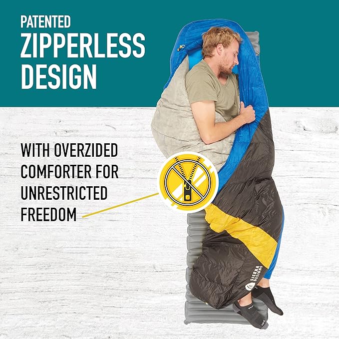 Sierra Designs Cloud 35 Degree DriDown Sleeping Bag Ultralight Zipperless Down Sleeping Bag for Backpacking and Camping