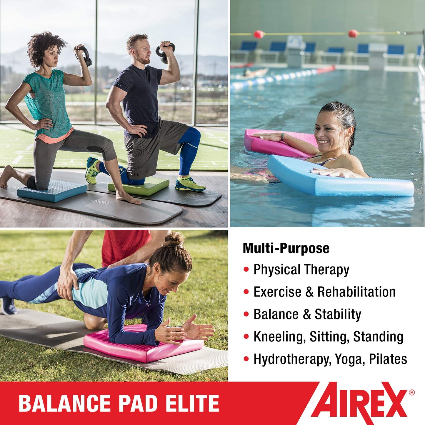 AIREX Elite Premium Non Slip Foam Balance Pad with Waterproof and Tear Proof Design for Workouts, Physical Therapy, and More, Lava Gray