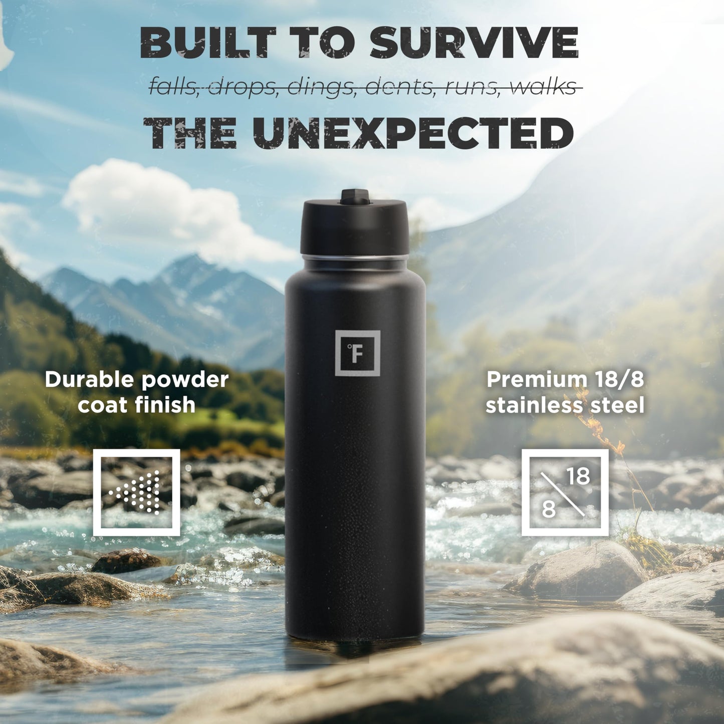 IRON °FLASK Camping & Hiking Hydration Flask, Wide Mouth, 3 Straw Lids, Stainless Steel Outdoor Water Bottle, Double Walled, Insulated Thermos, Metal Canteen - Burgundy, 18 Oz