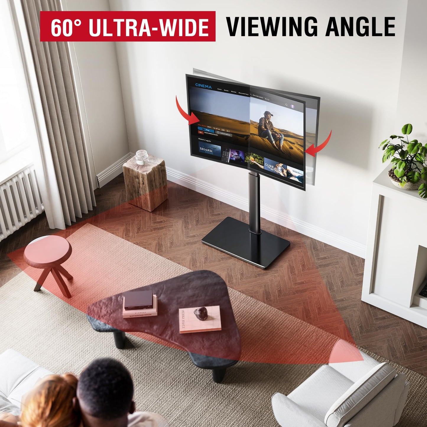 AOKCOS Swivel TV Floor Stand for 32-65 Inches TVs, 8 Level Height Adjustable Corner Small TV Stand Mount for Living Room/Bedroom, Holds up to 88 lbs,MAX VESA 400x400mm,Black