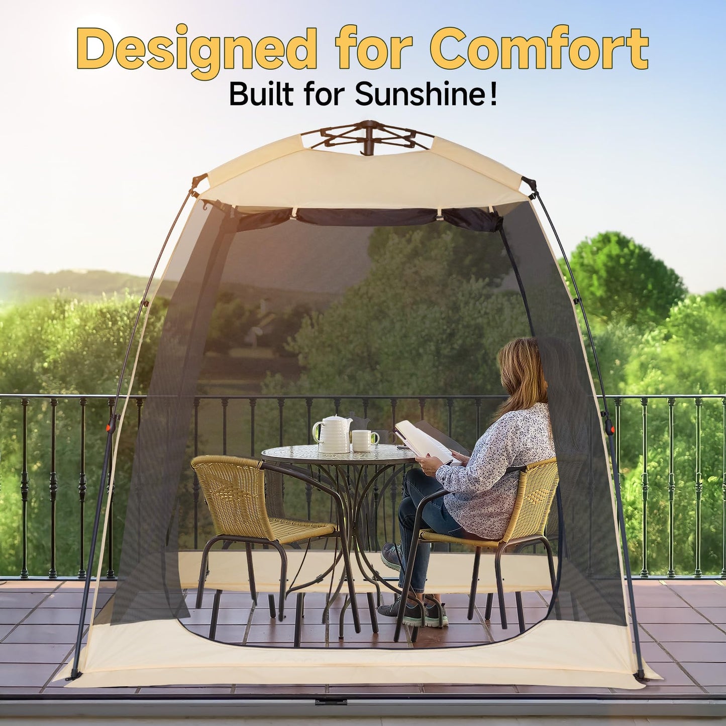 Alvantor Screen House Gazebo, 2-4 Person Pop Up Screen Tent, Instant Screen Room with Carry Bag, Outdoor Mosquito Tent Camping, Sun Shade Shelter for Patio, Garden, Backyard, Deck 7 x 4 x 7 FT