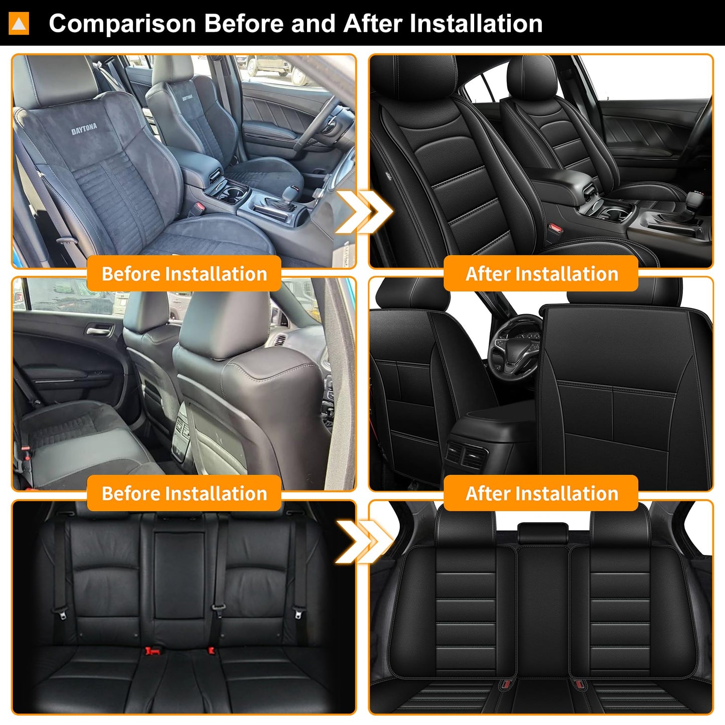 AOMSAZTO Fit for Dodge Challenger Seat Covers 2008-2025 Waterproof Breathable Leather Car Seat Covers Full Set Custom : Seat Cover for Challenger TA R/T GT SXT SRT(Black, 5PCS Full Set)
