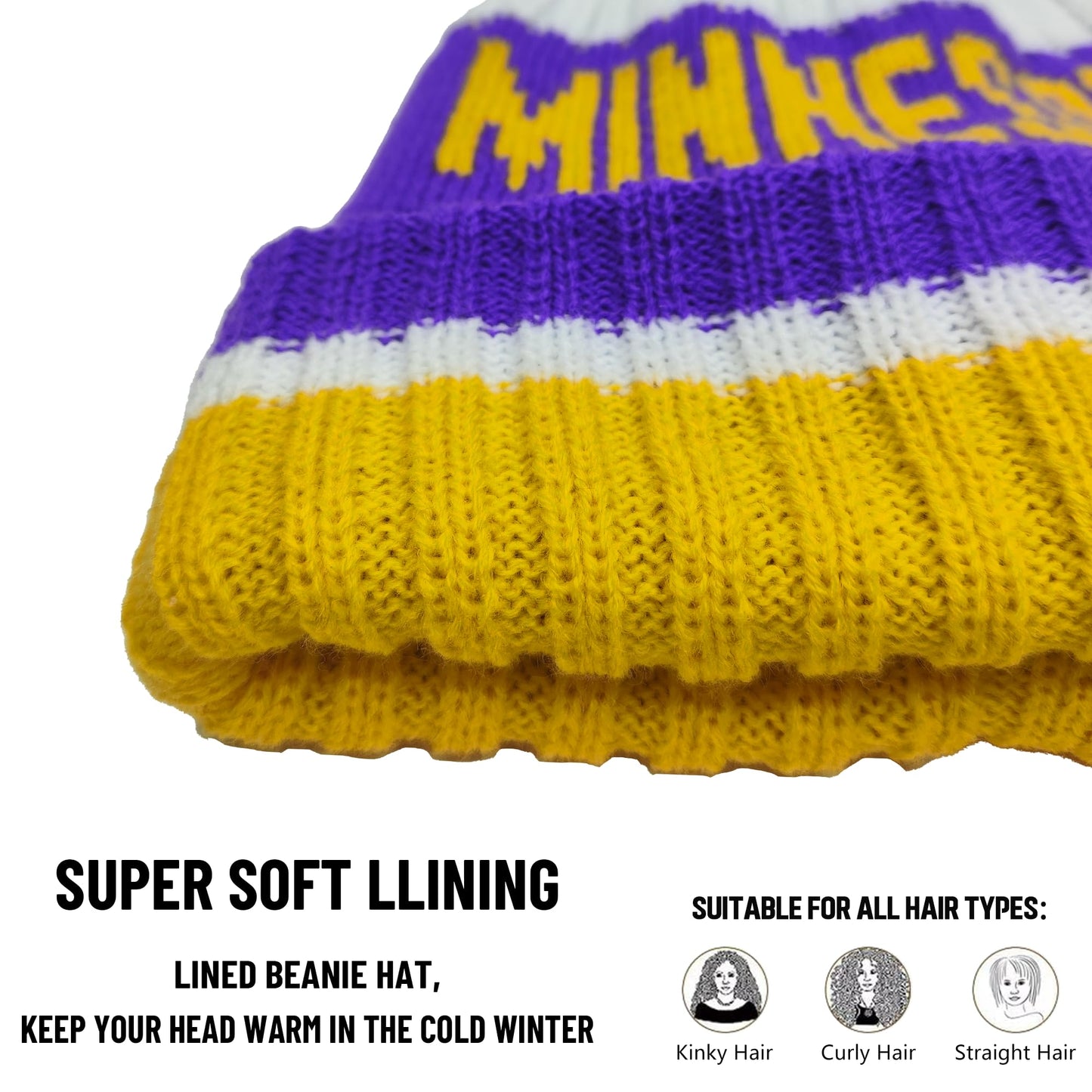 aoenbork Minnesota Beanie Knit Hat with Pom Winter Cuffed Cap Sport Fans Gift