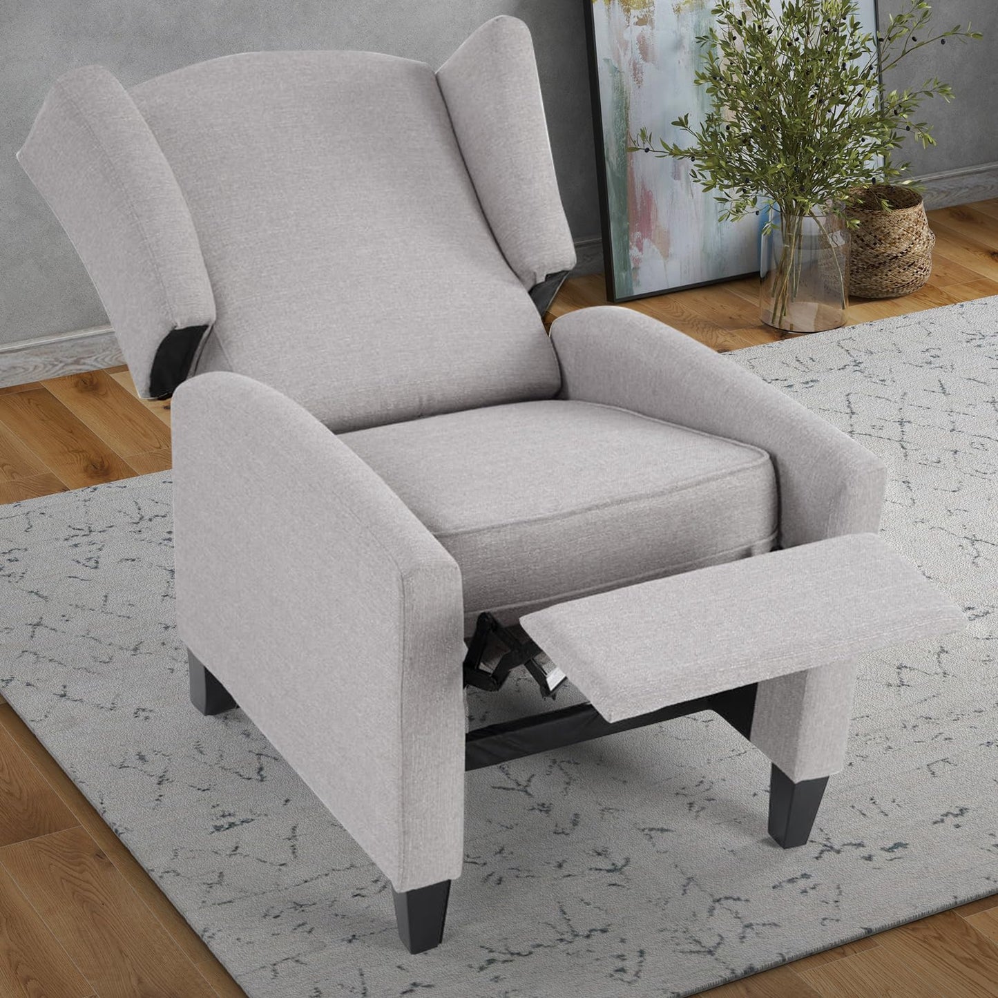 INZOY Wingback Pushback Recliner Chair Set of 2, Fabric Push Back Recliners with Padded Seat, Mid Century Modern Reclining Chair for Living Room Bedroom, Grey