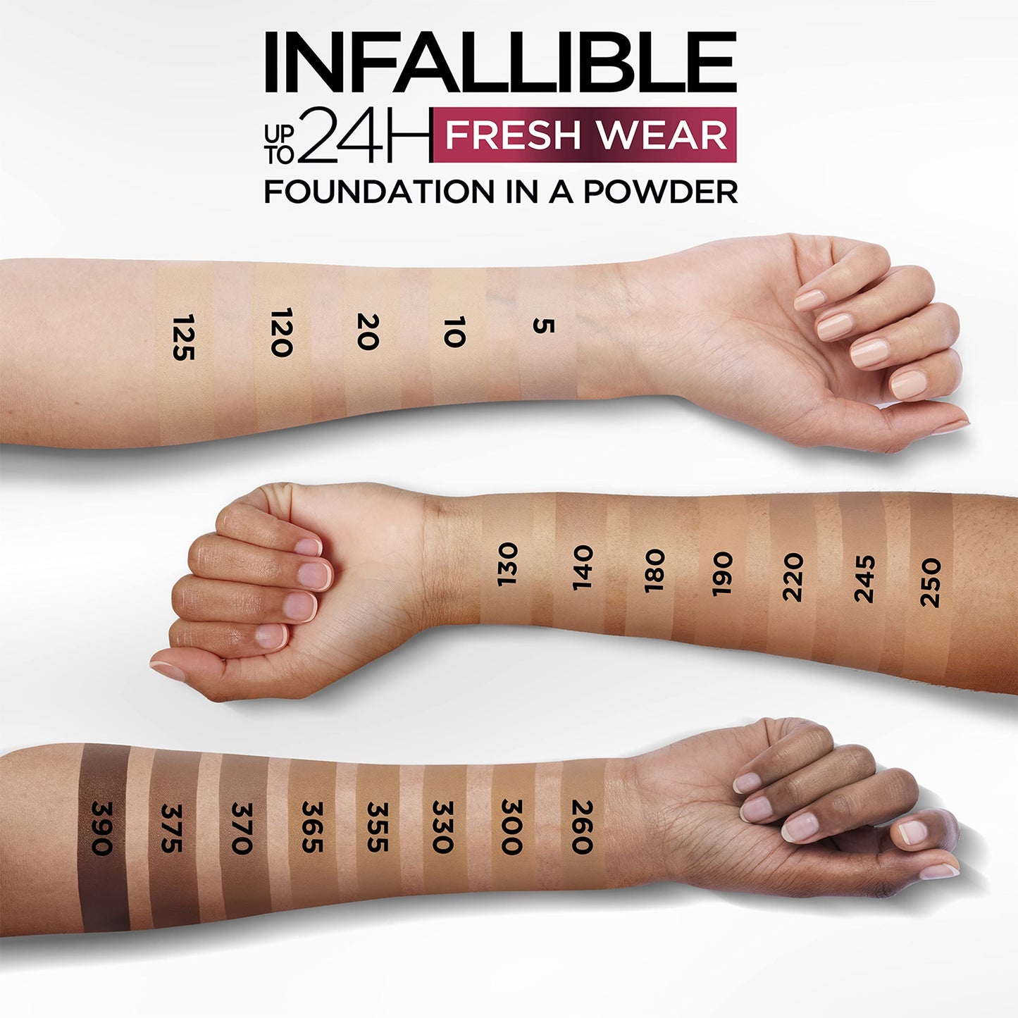 L'Oreal Paris Makeup Infallible Fresh Wear Foundation in a Powder, Up to 24H Wear, Waterproof, Linen, 0.31 oz.