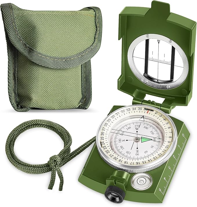 Compass Hiking Survival Military Grade for Hiking, Camping, Map Navigation, Showjockey Waterproof Lensatic Tactical Survival Compass with Pouch & Lanyard, Lightweight