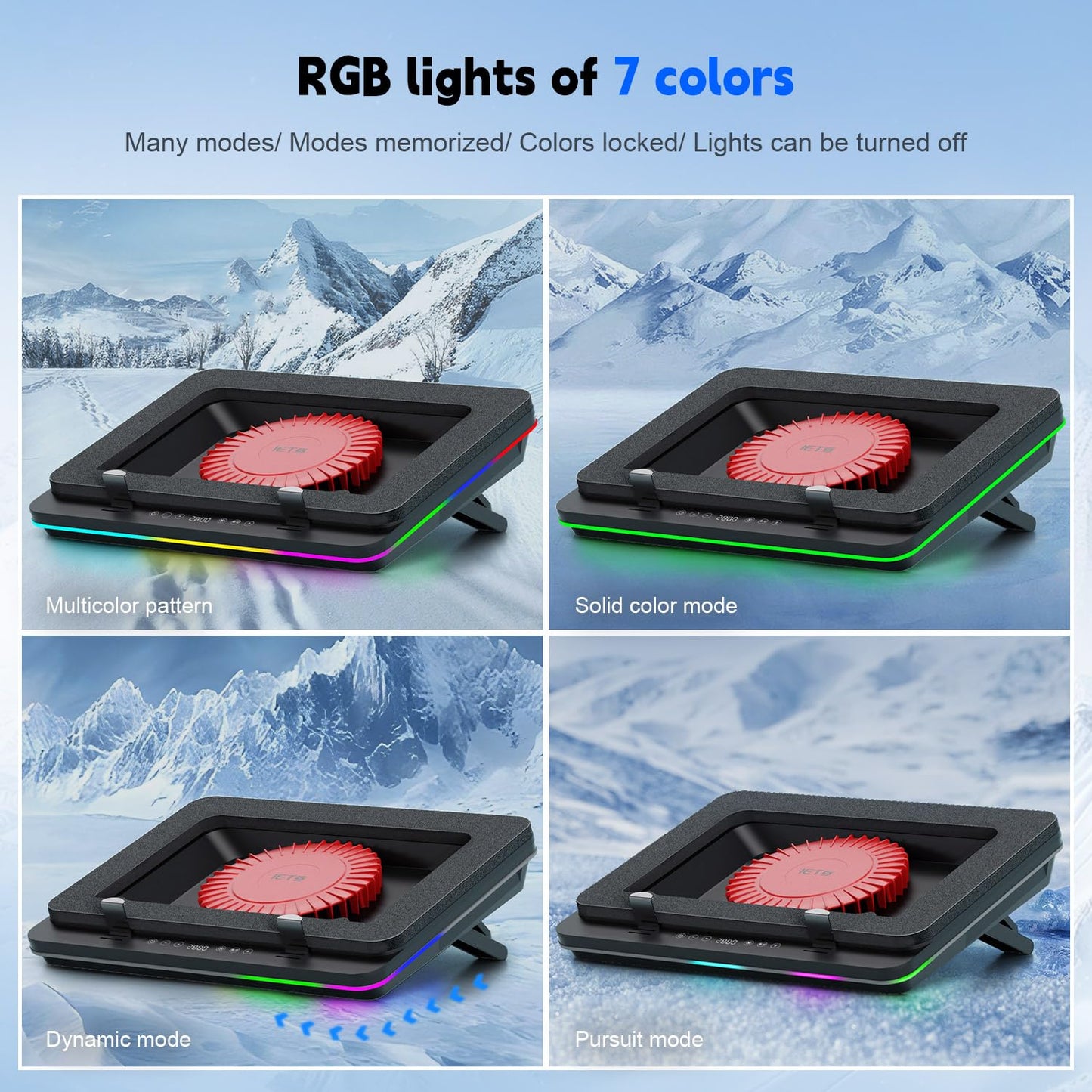 IETS GT600 RGB Laptop Cooling Pad Equipped with Gigantic Turbo-Fan(5.5inch Diameter),Sealed Foam for Rapid Cooling Gaming Laptop,14.1-19.3 inch Laptop Cooler with 3-Port USB Hub,Dust Filter