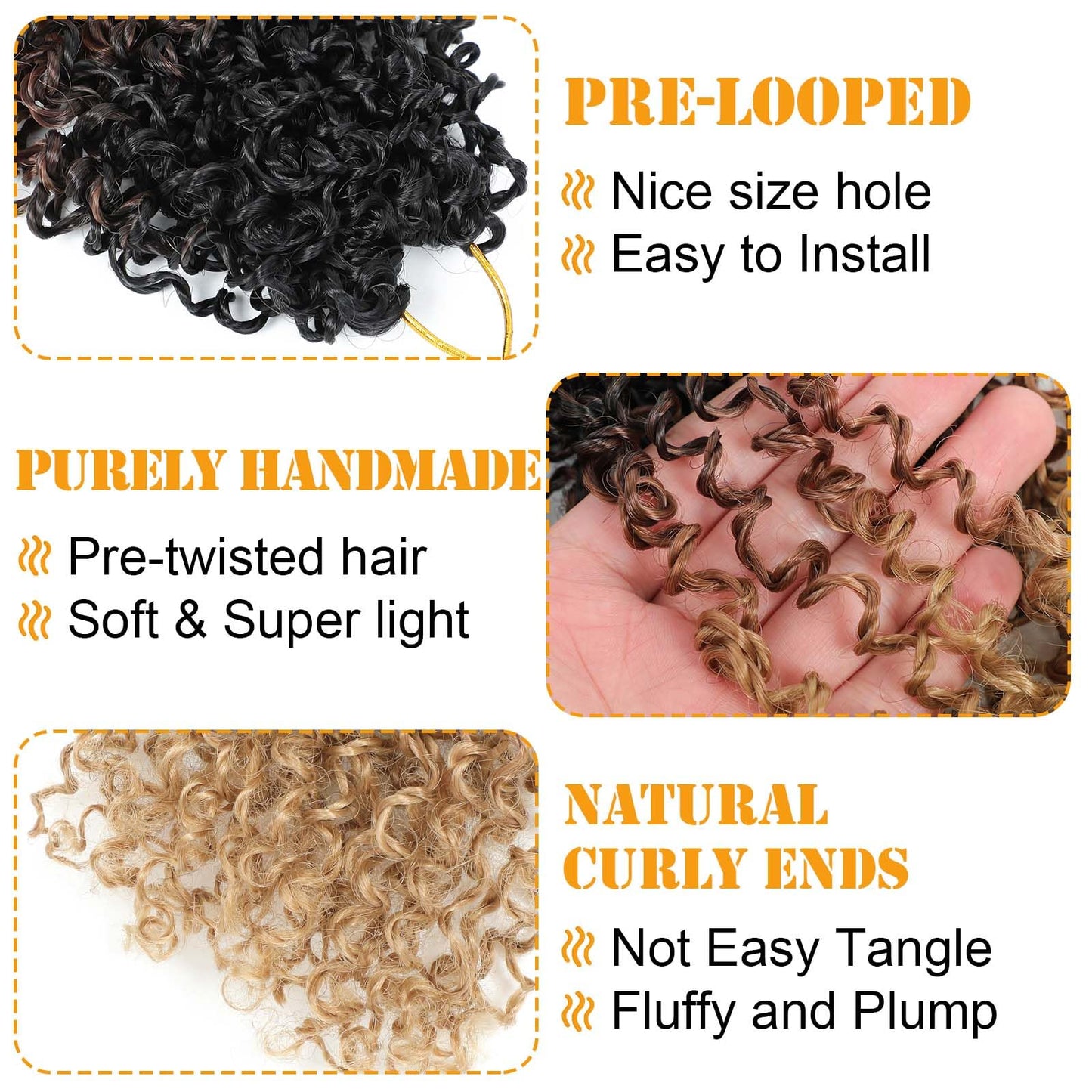 Aksice 10 Inch 3 Packs Yanky Twist Crochet Hair for Women Pre-looped Mini Twist Hair Bohemian Passion Twist Crochet Hair Boho Crochet Braids Synthetic (1B/30/27)