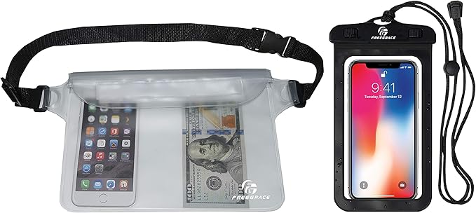 Waterproof Pouches with Waist Strap / Pouch Case Bundle Set- Keep Your Phone & Valuables Dry and Safe - Waterproof Dry Bags for Boating Swimming Snorkeling Kayaking Beach Water Parks Pool