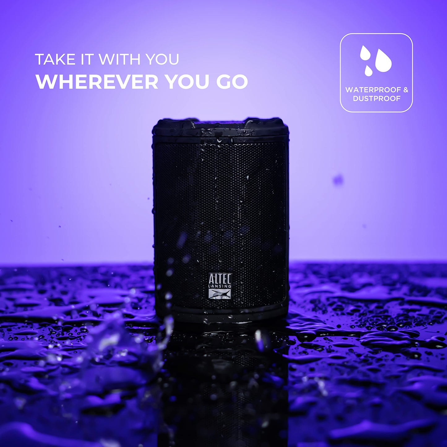 Altec Lansing - HydraMotion Wireless Bluetooth Speaker with 360 Degree Sound, Portable IP67 Waterproof for Outdoors, Shockproof, Snowproof, Everything Proof, 12 Hour Playtime (Black)