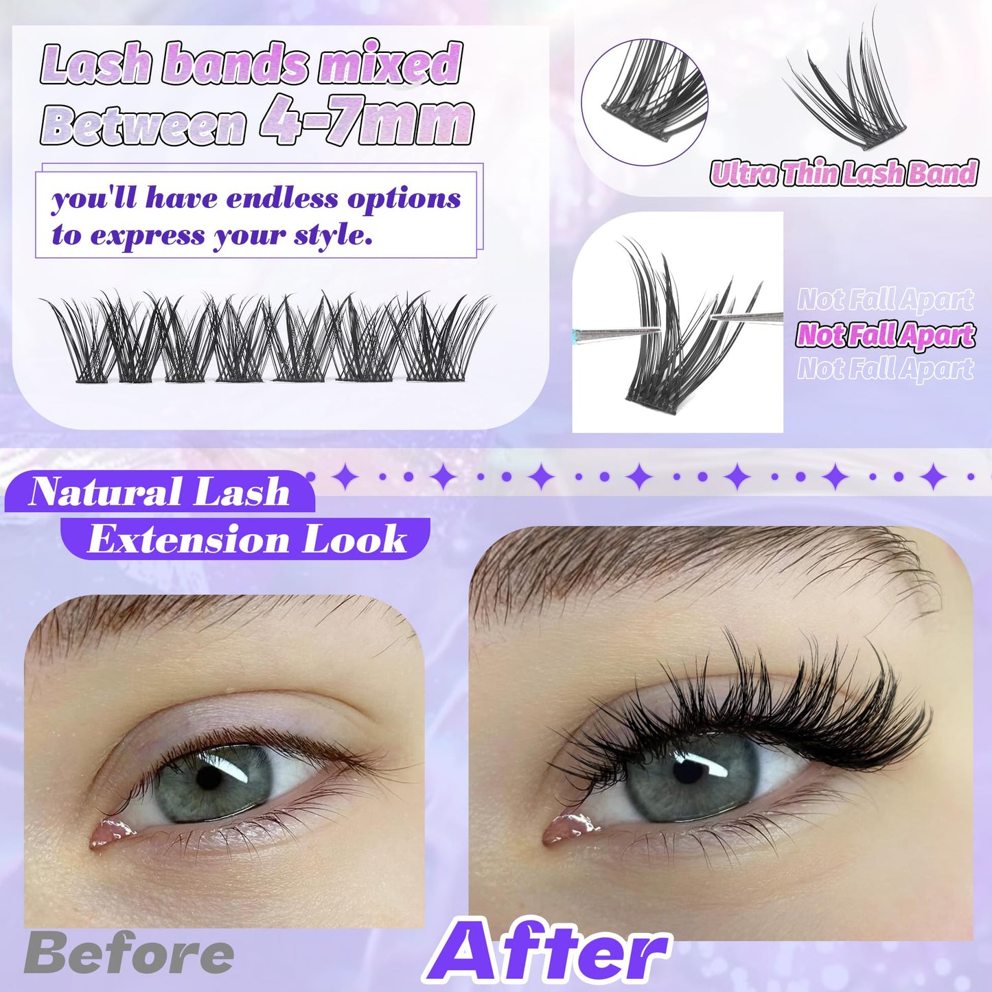ALICE Lash Clusters Wispy Cluster Eyelash Extensions 192pcs Natural Fluffy Individual Lashes DIY Lash Extension 10-18mm Cluster Eyelashes with Mix 4-7mm of Lash Band