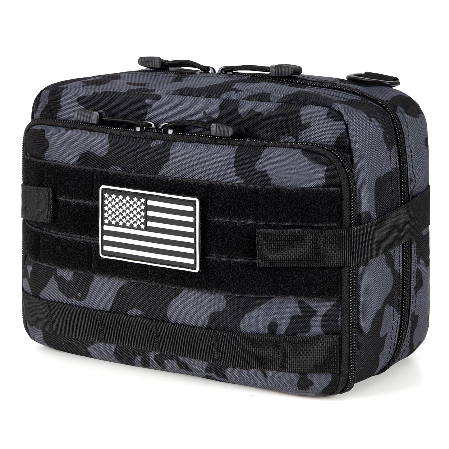 Jueachy Tactical Molle Pouch Admin Bag Utility Tool Pouches Molle Attachment EDC Large Pouches Expandable Molle Accessories Organizer Medical Pocket U.S.A Patch Included Black Camouflage
