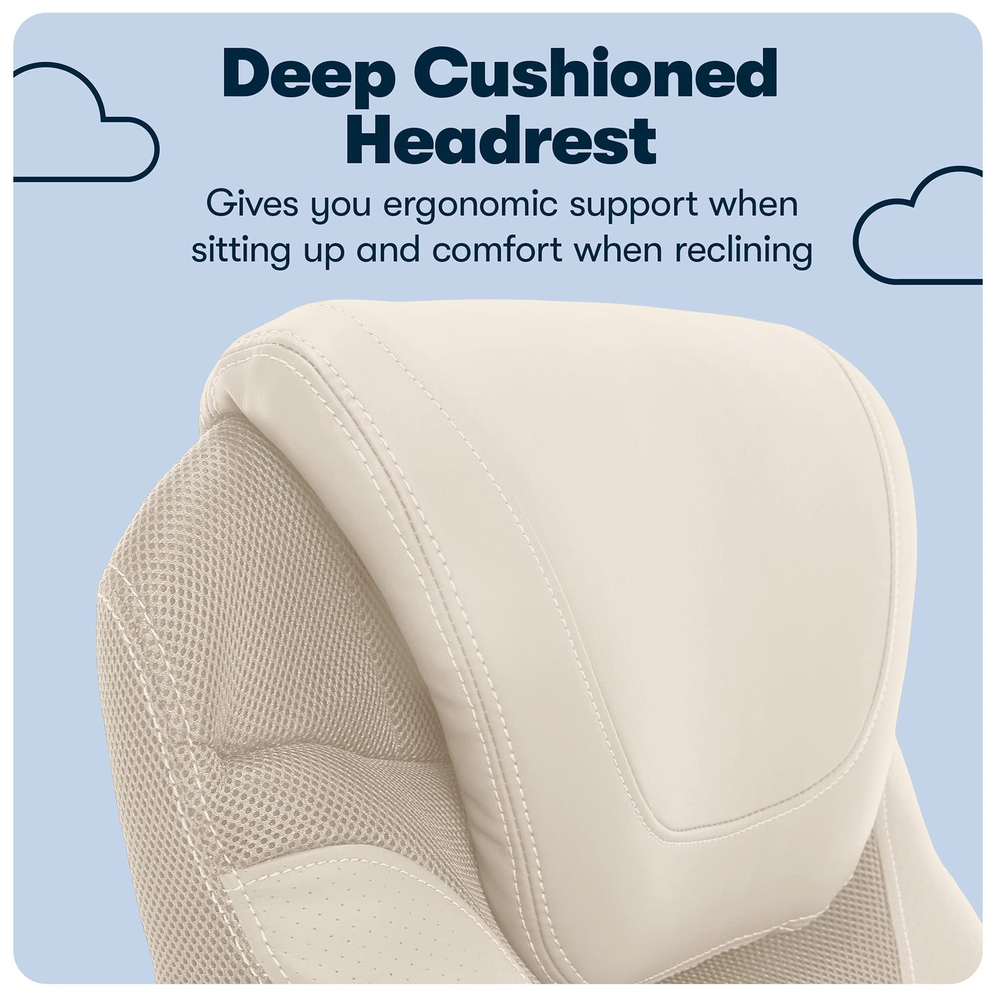 Serta Bryce Executive Office Chair, Ergonomic Computer DeskChairs with Patented AIR Lumbar Support, Comfy Body Pillows, Height Adjustable, Swivel Base with Wheels, Bonded Leather, Cream White