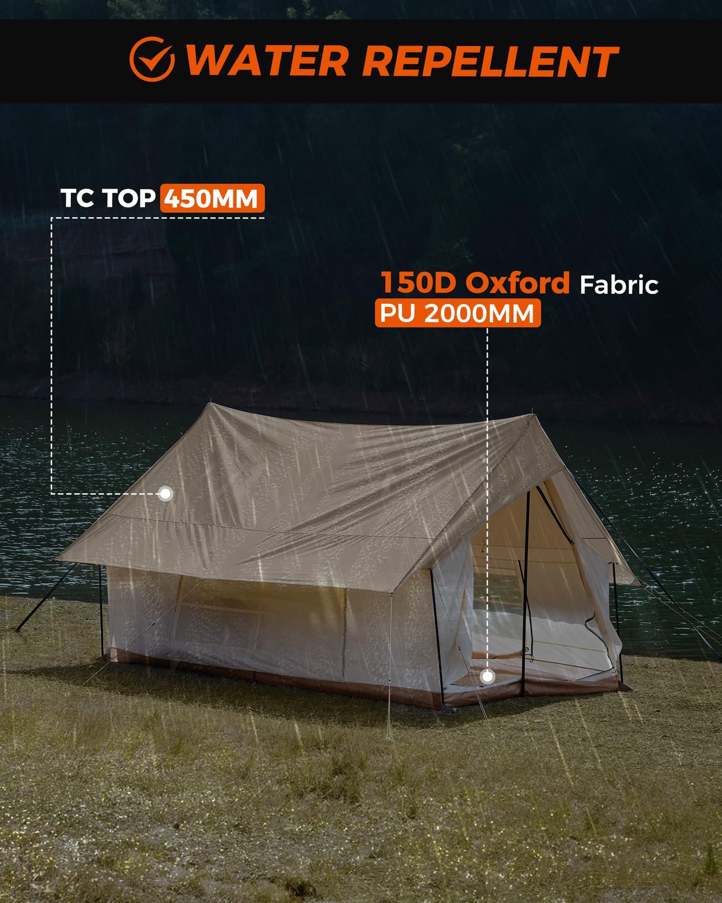 KingCamp Camping Tent 6-8 Person, Waterproof & Windproof Easy Setup Canvas Wall Tent with Large Windows for Family Camping, Hiking & Outdoor Parties