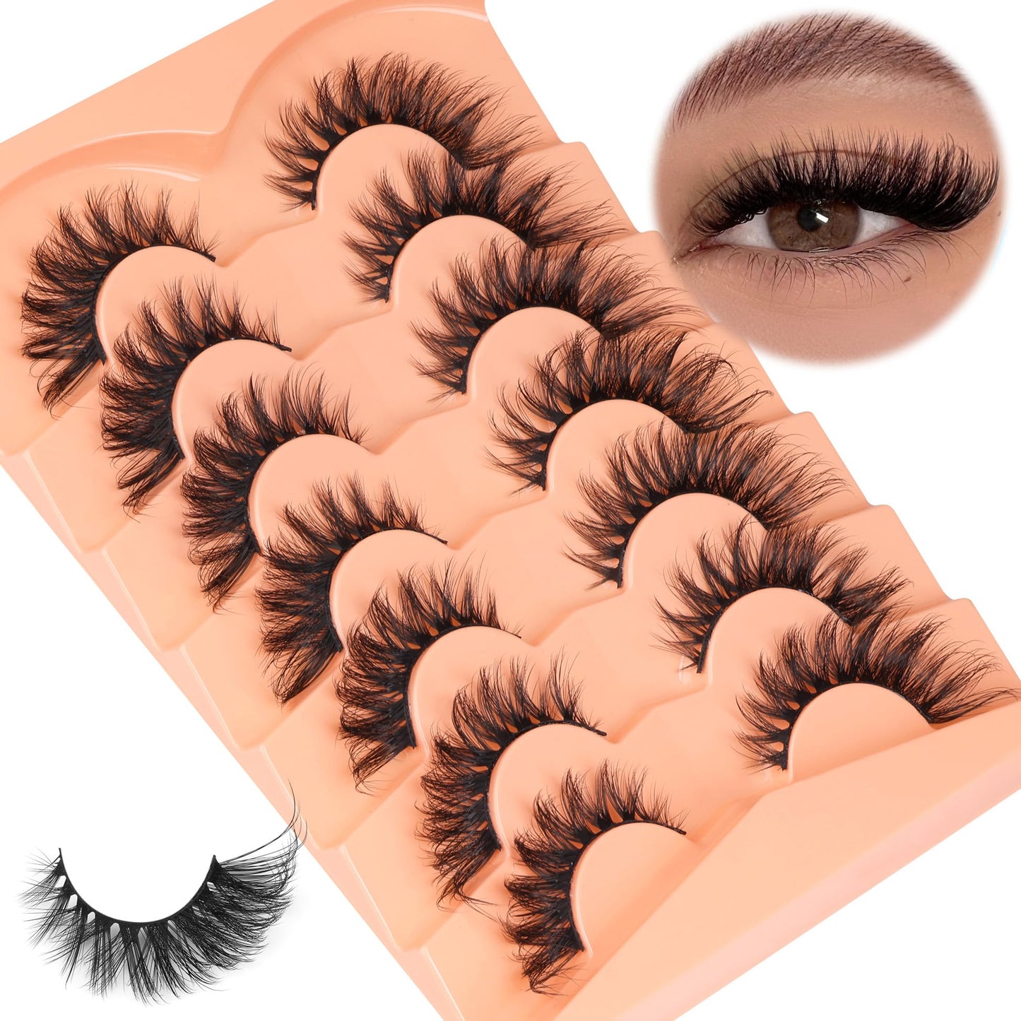 ALICROWN False Eyelashes, 7 Pairs Fluffy Cat Eye, Wispy Strip False Lashes, Mink Lashes, Long Volume, Fake Eyelashes, Cruelty Free, Black