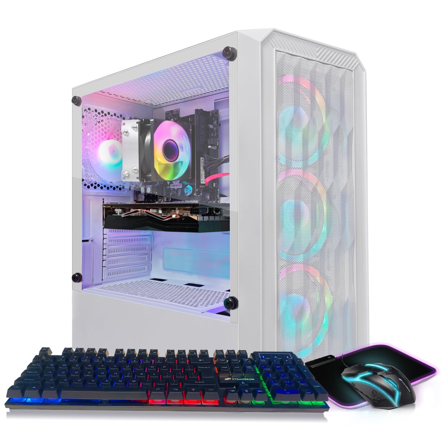 STGAubron Gaming PC Computer Desktop, AMD Athlon 3000G 3.5G, Radeon RX 580 8G GDDR5, 16G DDR4 Memory, 1T SSD, 600M WiFi, BT 5.0, RGB Fan x 4, RGB Mouse Pad, Windows 11 Home,White