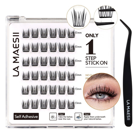 LA MAESII Self Adhesive Lash Clusters, Press-On Lashes No Glue Needed Pre Glued Eyelash Clusters Wispy Cluster Lashes, C Curl Individual Lash Kit, ULTRA-THIN&LIGHT Reusable No Residue(Natural Wispy)