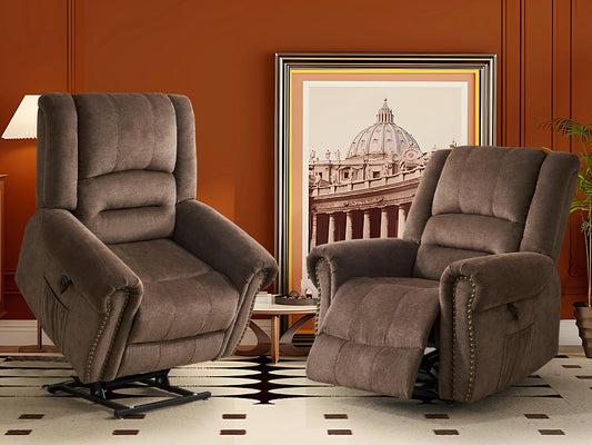CDCASA Dual Motor Lay Flat Lift Chairs Recliners for Elderly with Massage and Heat, Upgraded Chenille Infinite Position Large Sleeping Electric Power Lift Chair Recliner for Seniors, Set of 2,Brown