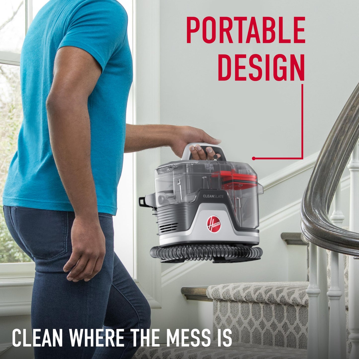 Hoover CleanSlate Plus Portable Carpet + Upholstery Spot Cleaner Machine, Powerful Suction with Versatile Tools, Pet Stain Remover, Car and Auto Detailer, Pair with Hoover Carpet Cleaner Solution