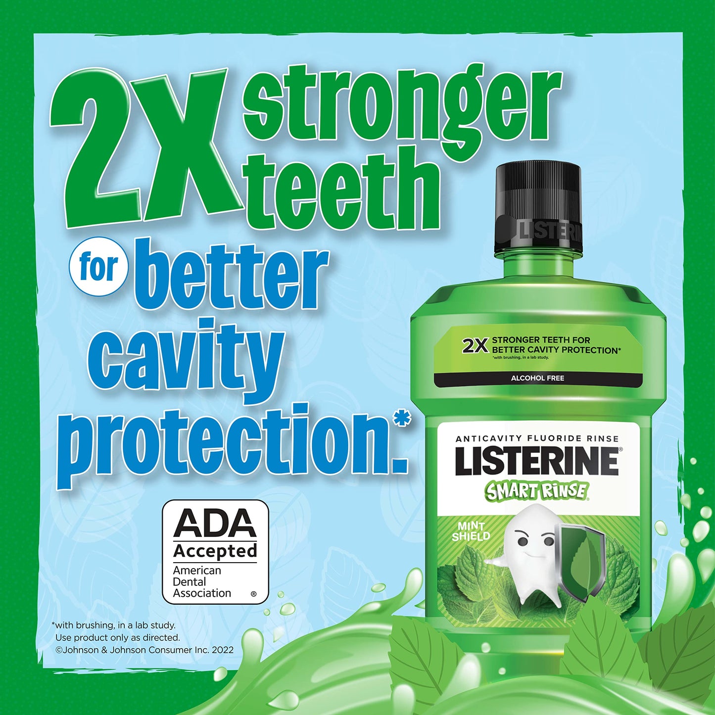 Listerine Smart Rinse Kids Mouthwash, ADA Accepted, Alcohol-Free Anticavity Sodium Fluoride Mouthwash, Oral Rinse for Dental Cavity Protection, Mint Shield Flavor for Children's Oral Care, 500 mL