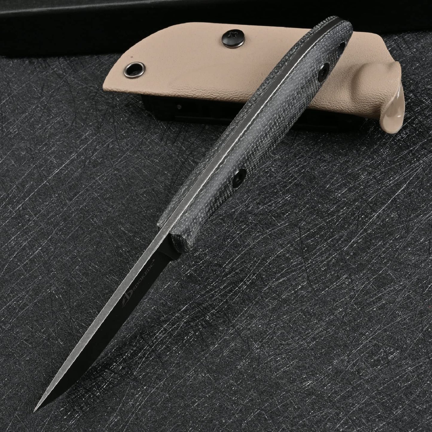 SDOKEDC Knives DC53 Steel Tactical Fixed Blade Knife with kydex sheath for Men EDC Outdoor Camping Survival Hunting (White stone wash)
