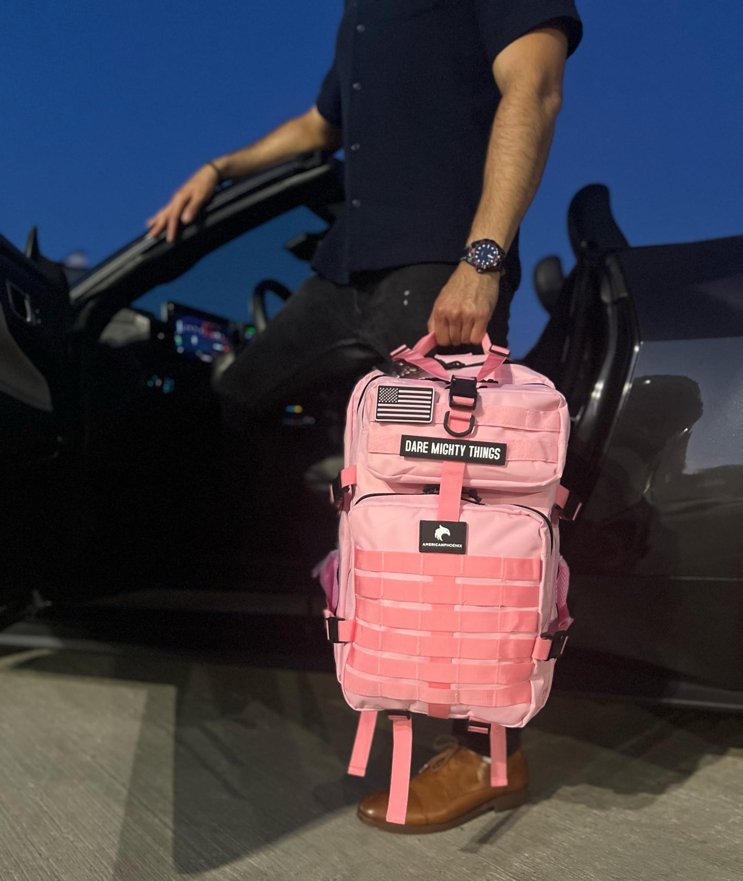 AMERICANPHOENIX 45L Elite Tactical Backpack | 3X Stronger Work & Military Backpack | Water Resistant and Heavy Duty | 3 Day MOLLE Bug Out Bag (Rose Pink)