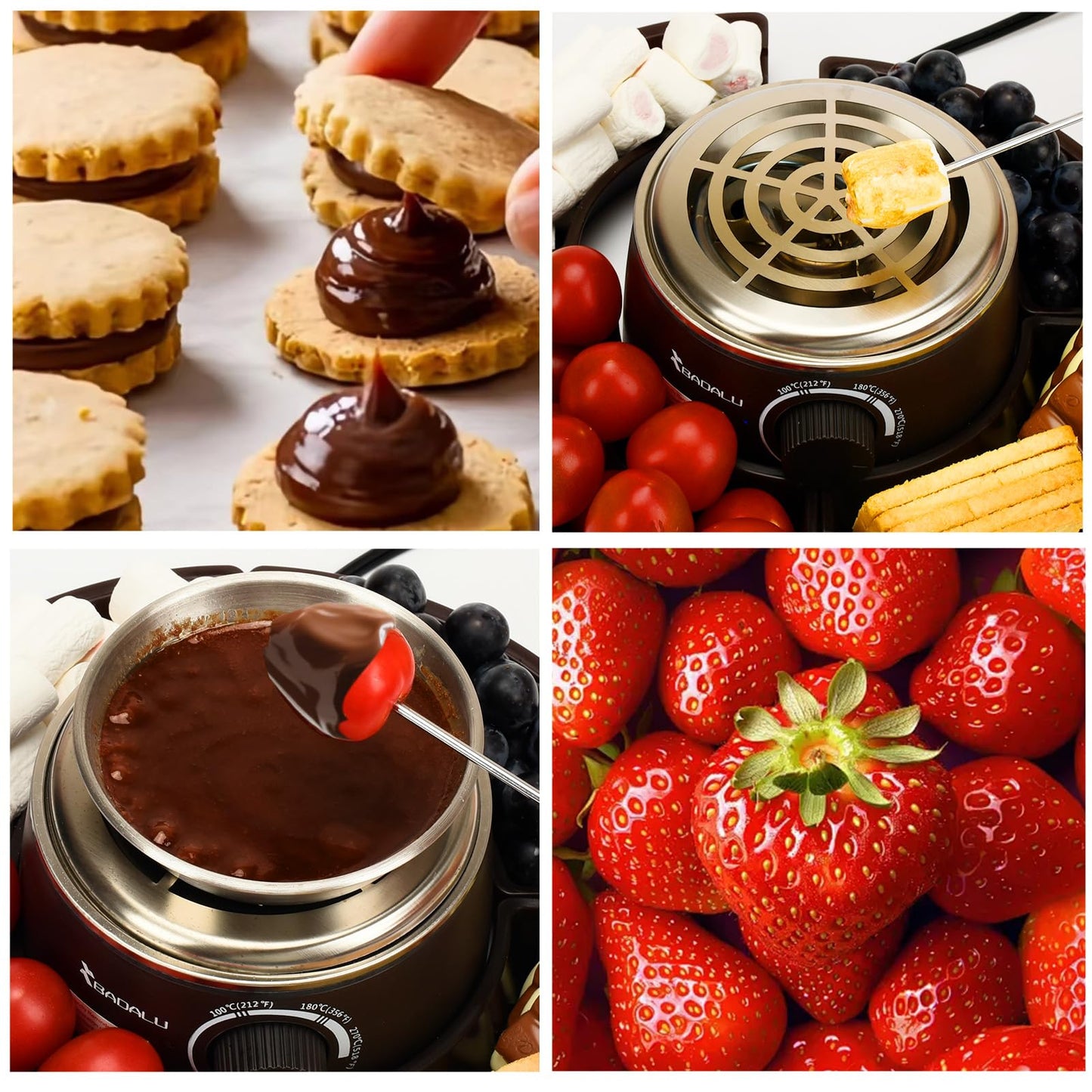 BADALU 2 in 1 Electric S'mores Maker & Fondue Pot, Tabletop Indoor S'mores Maker Kit with 4 Roasting Forks & 1 Flameless Temperature-controlled Heater,Housewarming Christmas Gifts,Family Gifts