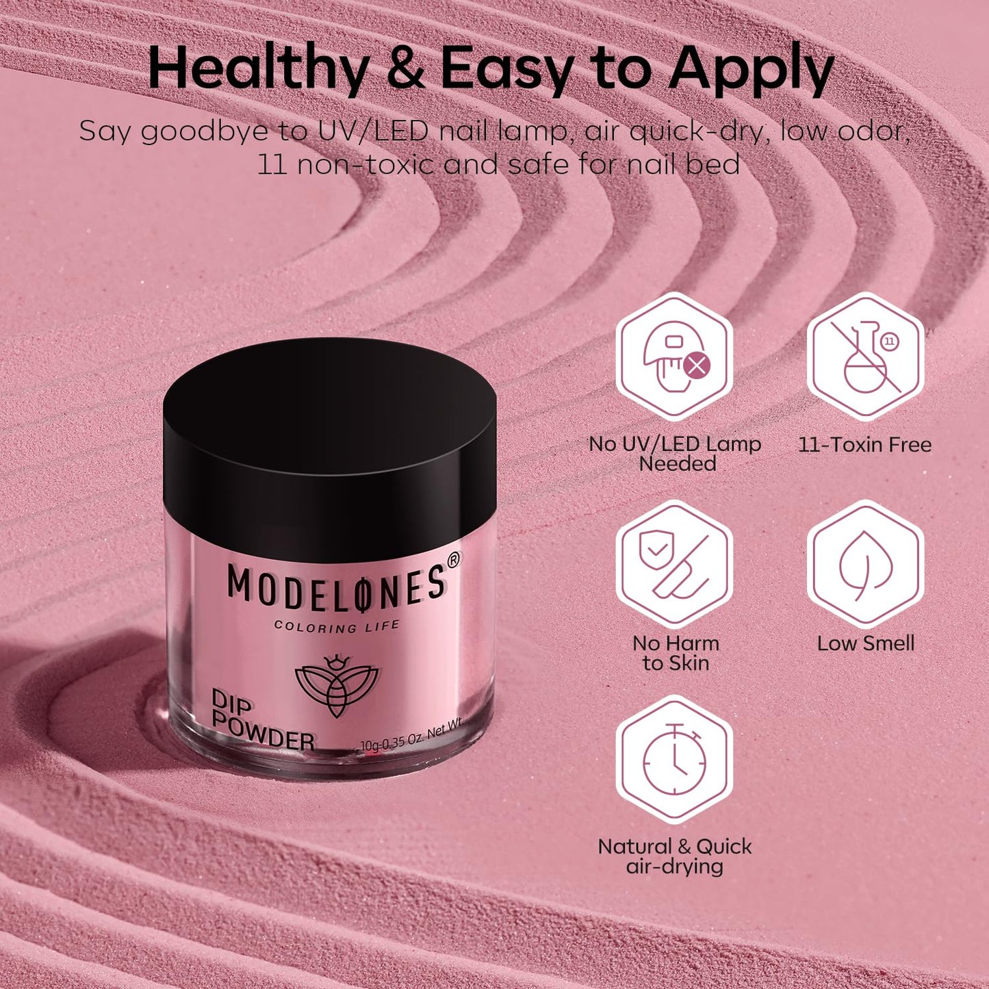 Modelones Dip Powder Nail Kit, 4 Colors Pink Purple Glitter Dipping Starter Set with Liquid and Complete Accessories for French Nails Art Salon DIY at Home Manicure