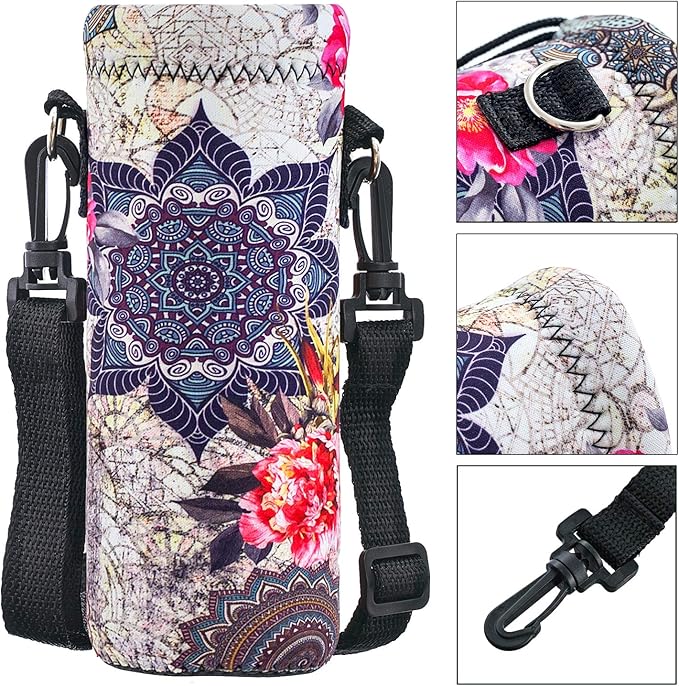 Water Bottle Sling Case Bag Carrier Holder - 500ML 750ML 1000ML Neoprene Water Bottle Sleeve Cooler Cover Pouch with Adjustable Shoulder Strap for Men Women Travel Camping Walking Hiking Running