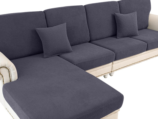 LA MEACK Couch Cushion Covers for Sectional Sofa L Shape Washable Separate Seat Chaise Couch Cover Stretch Sofa Slipcovers with 2 Pcs Pillowcases(3 Seater + 1 Chaise, Dark Grey)