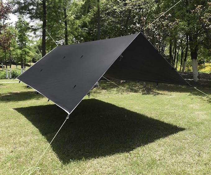 Gold Armour Rainfly Tarp Hammock, Premium 20ft x 14.3ft Rain Fly Cover, Waterproof Ultralight Camping Shelter Canopy, Must Have Camping Accessories Camping Essential (Black)