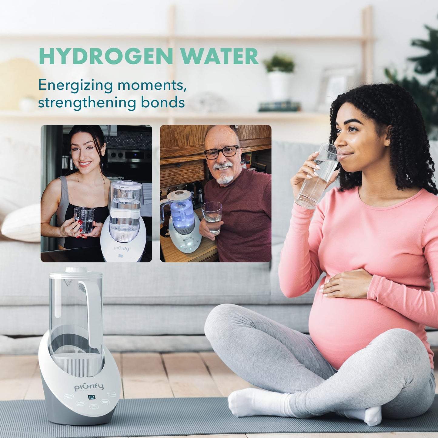 PIURIFY 50 Oz Hydrogen Water Pitcher - BPA Free Rich Hydrogen Water Generator Electrolysis Jug with SPE/PEM Technology. Hydrogen Water Machine, Balanced PH Levels and Filtered with Calcium Sulfite