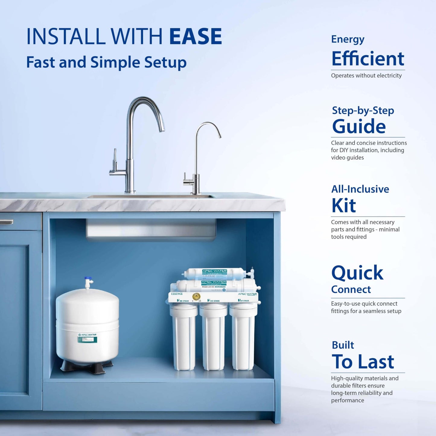APEC Water Systems ROES-50 Essence Series Top Tier 5-Stage WQA Certified Ultra Safe Reverse Osmosis Drinking Water Filter System