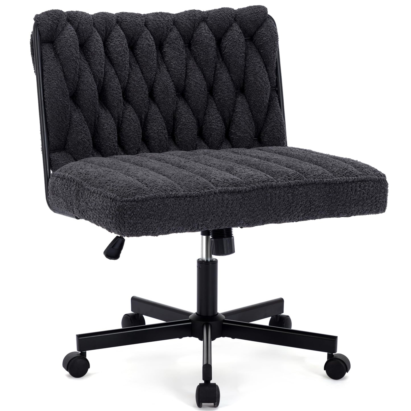HForesty Criss Cross Legged Office Desk Chair with Wheels, Modern Armless Desk Chair with Wide Seat, Home Office Chair for Work, Meditation, Vanity, Black