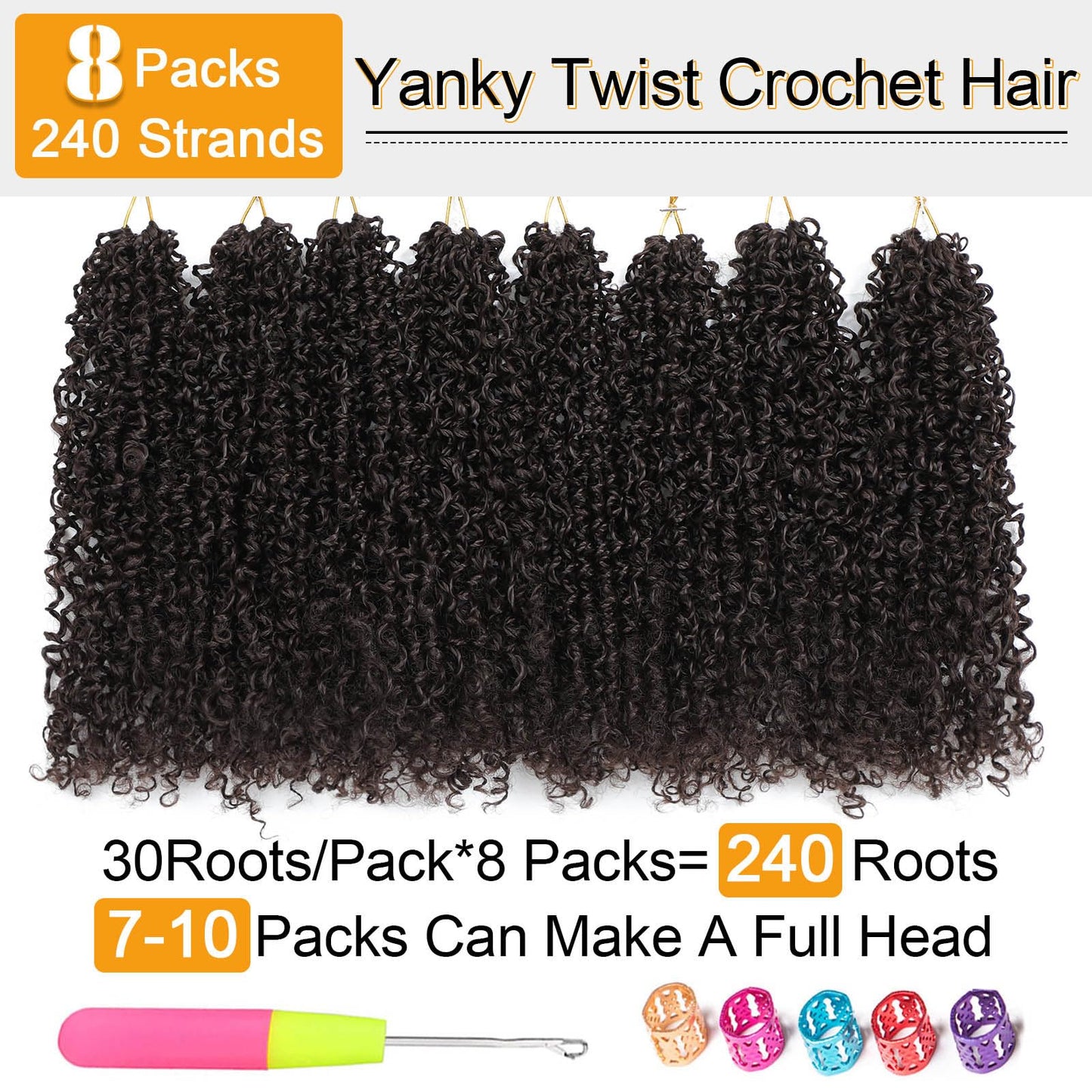 Aksice 8 Inch 8 Packs Yanky Twist Crochet Hair for Women Pre-looped Mini Twist Hair Bohemian Passion Twist Crochet Hair Boho Crochet Braids Synthetic (4#)