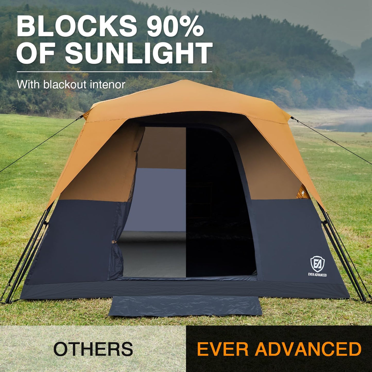 EVER ADVANCED 6 Person Camping Tent, Blackout Tent for Camping Instant Cabin Tents for Family with Rainfly, 60s Easy Setup, Water-Resistant