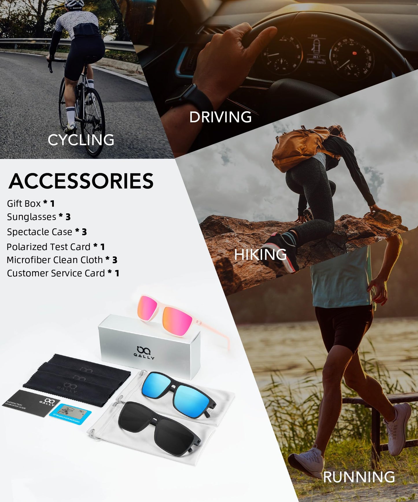 QALLY Polarized Sunglasses Men, Mens Sunglasses Polarized UV protection Lightweight Sun Glasses for Driving Fishing Golf