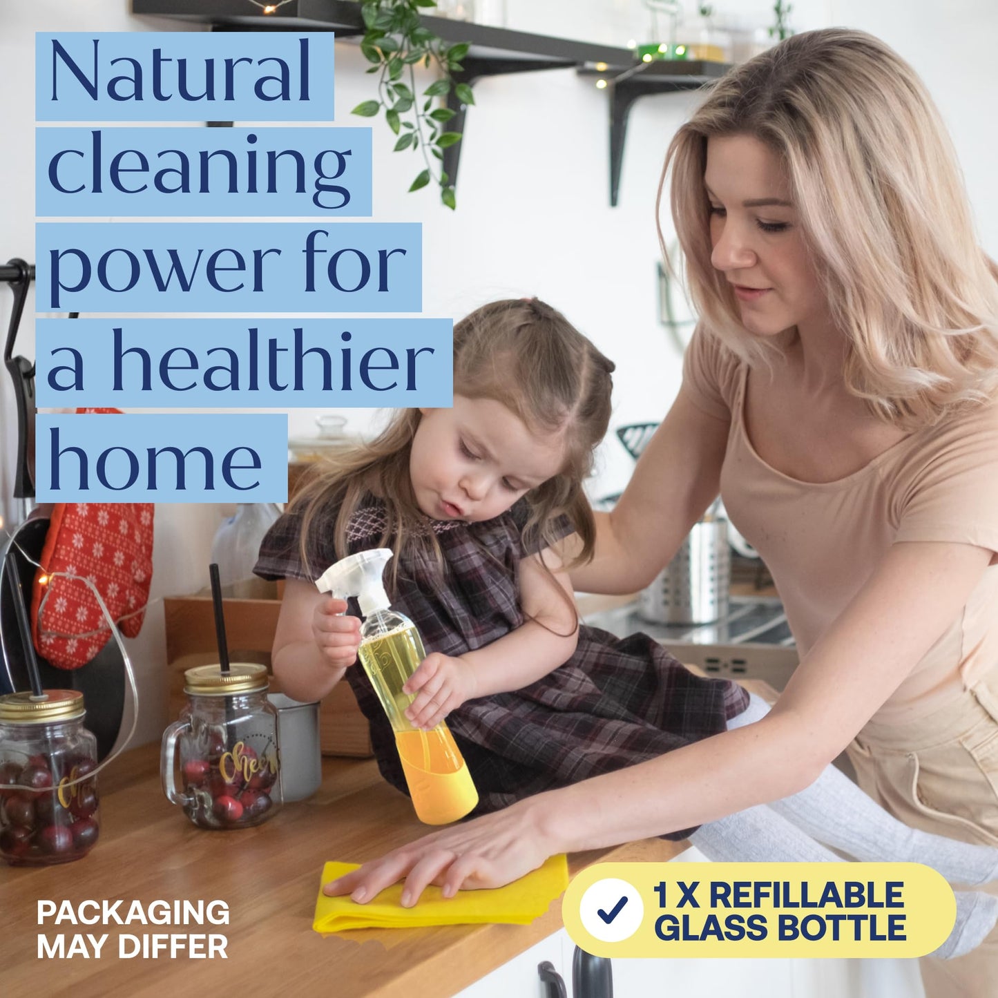 Fab Tab Multi Purpose Cleaner Cleaning Tablets, Eco-Concious Refillable Glass Bottle System with Boutique Hotel Scent, Safe For Family and Pets - Chemical-Free, Plastic-Free - 3 Count