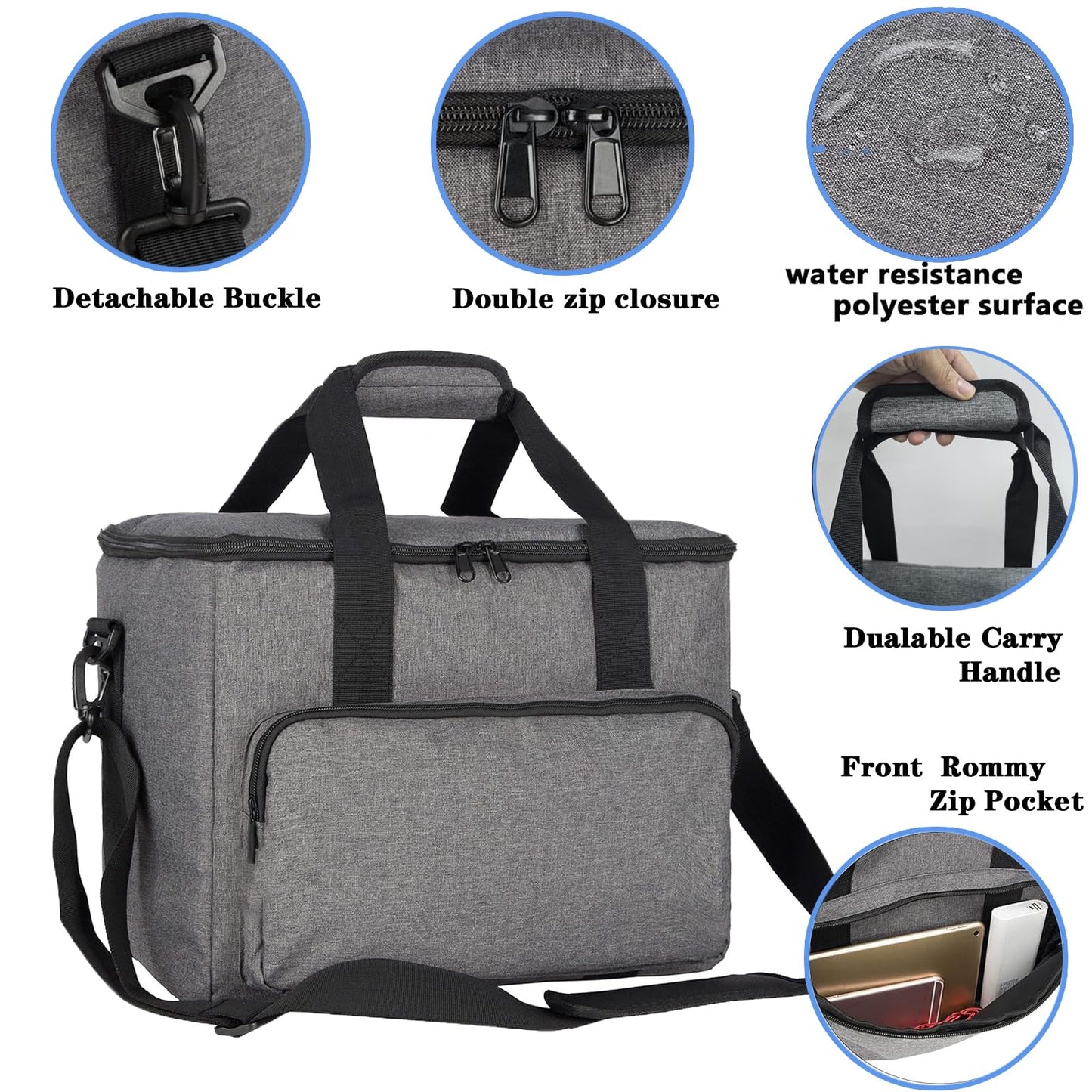 AooDen Portable Power Station Storage Bag, Travel Carrying Case for Jackery 1000, ECOFLOW River Max, Bluetti EB70S, GRECELL T1000, Gray