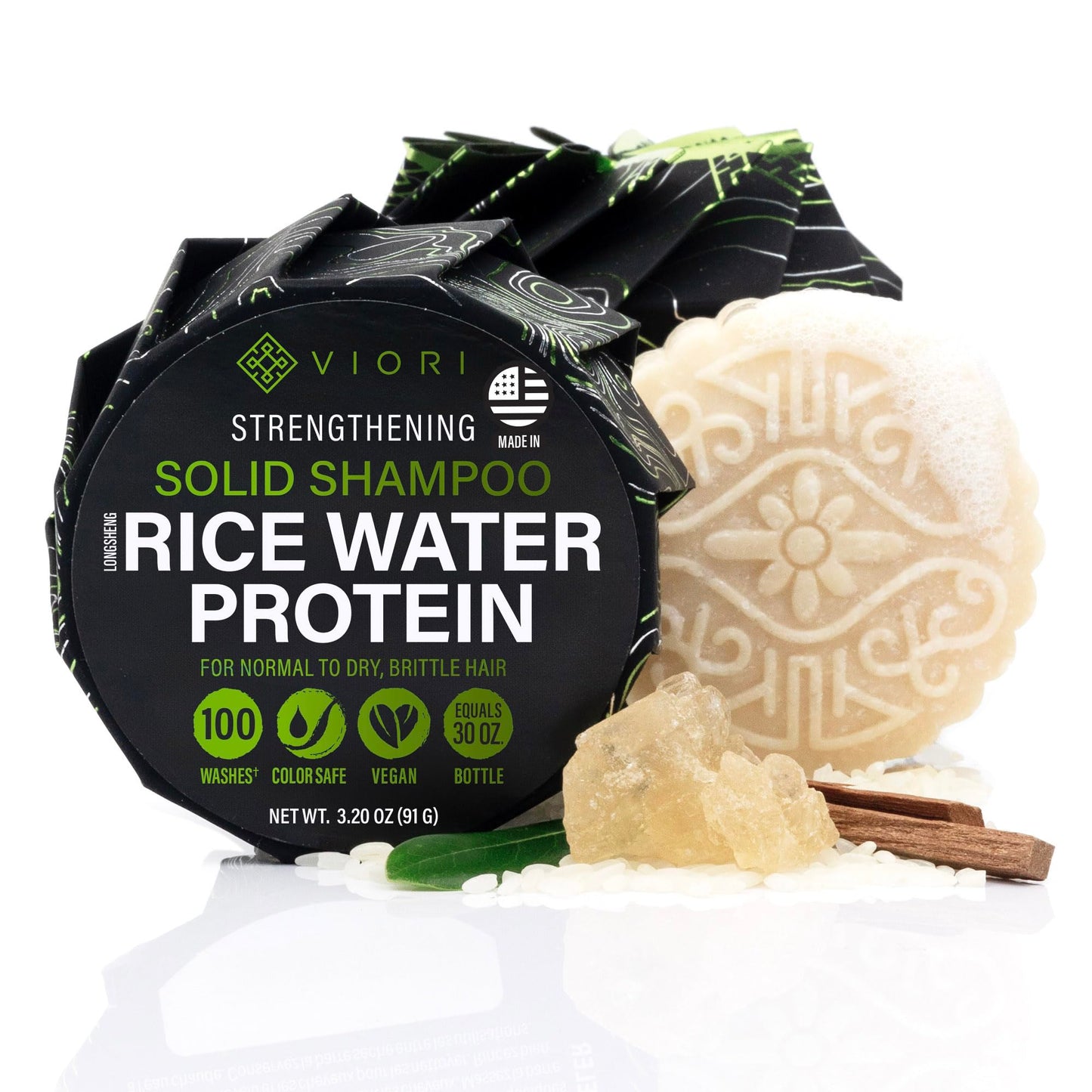 Viori Citrus Yao Shampoo Bar Made with Rice Water - Handcrafted All Natural Shampoo Bars - Sulfate Free