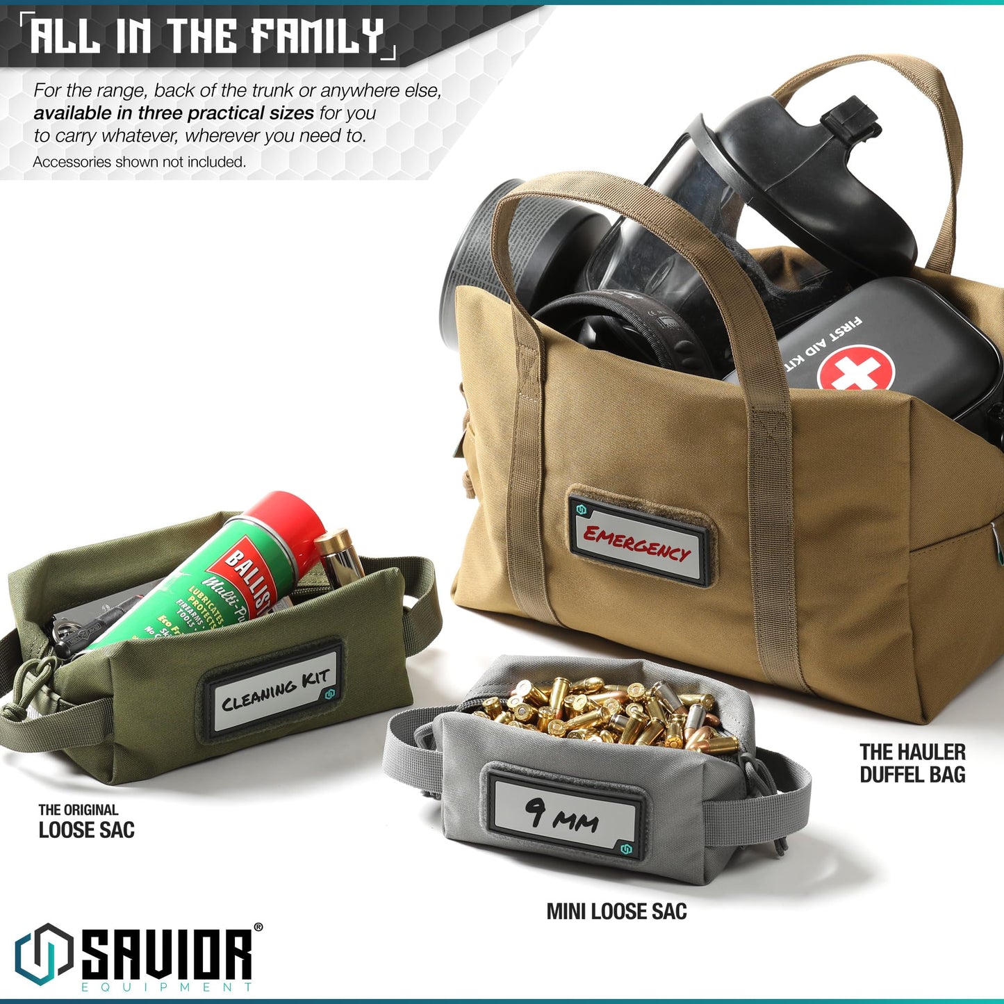 Savior Equipment Loose Sacs 4-Pack Tactical Ammo Pouch Firearm Ammunition Carrier Bag, ID Patches Included, Black