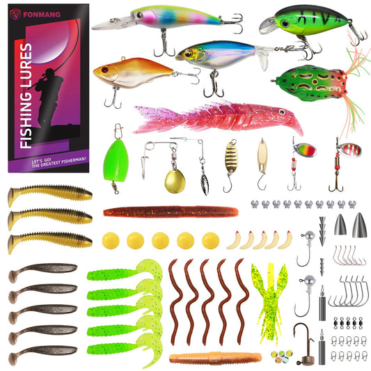 Fishing Lures Accessories Kit with Tackle Box, Suitable for Freshwater and Saltwater Fishing, Includes Fishing Guide, Fishing Gift for Men