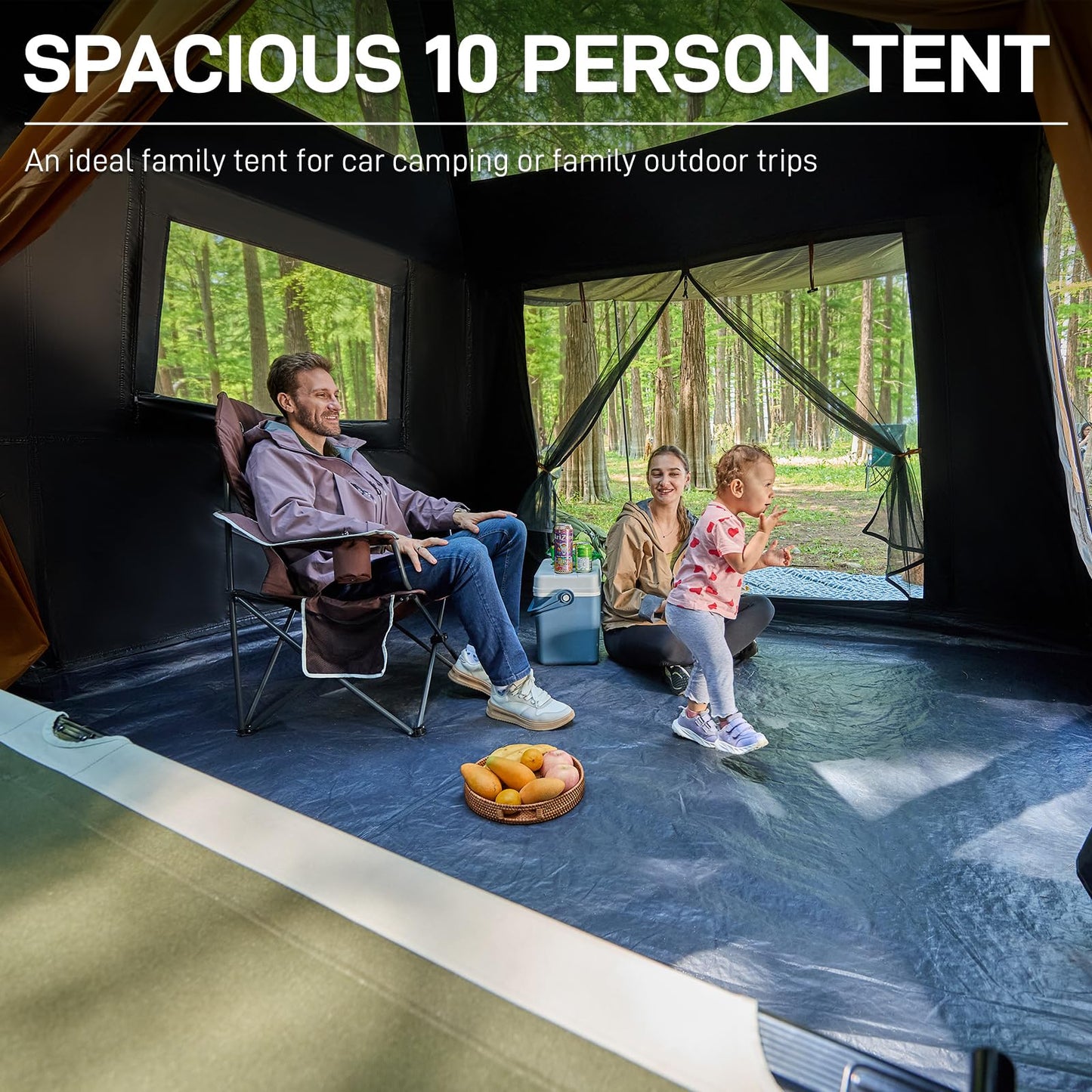 EVER ADVANCED 10 Person Camping Blackout Tent, Multi Room Tent for Family, Large Tents with Rainfly and Carry Bag, 2 Doors, Water-Resistant, 14ft x 10ft x 84in