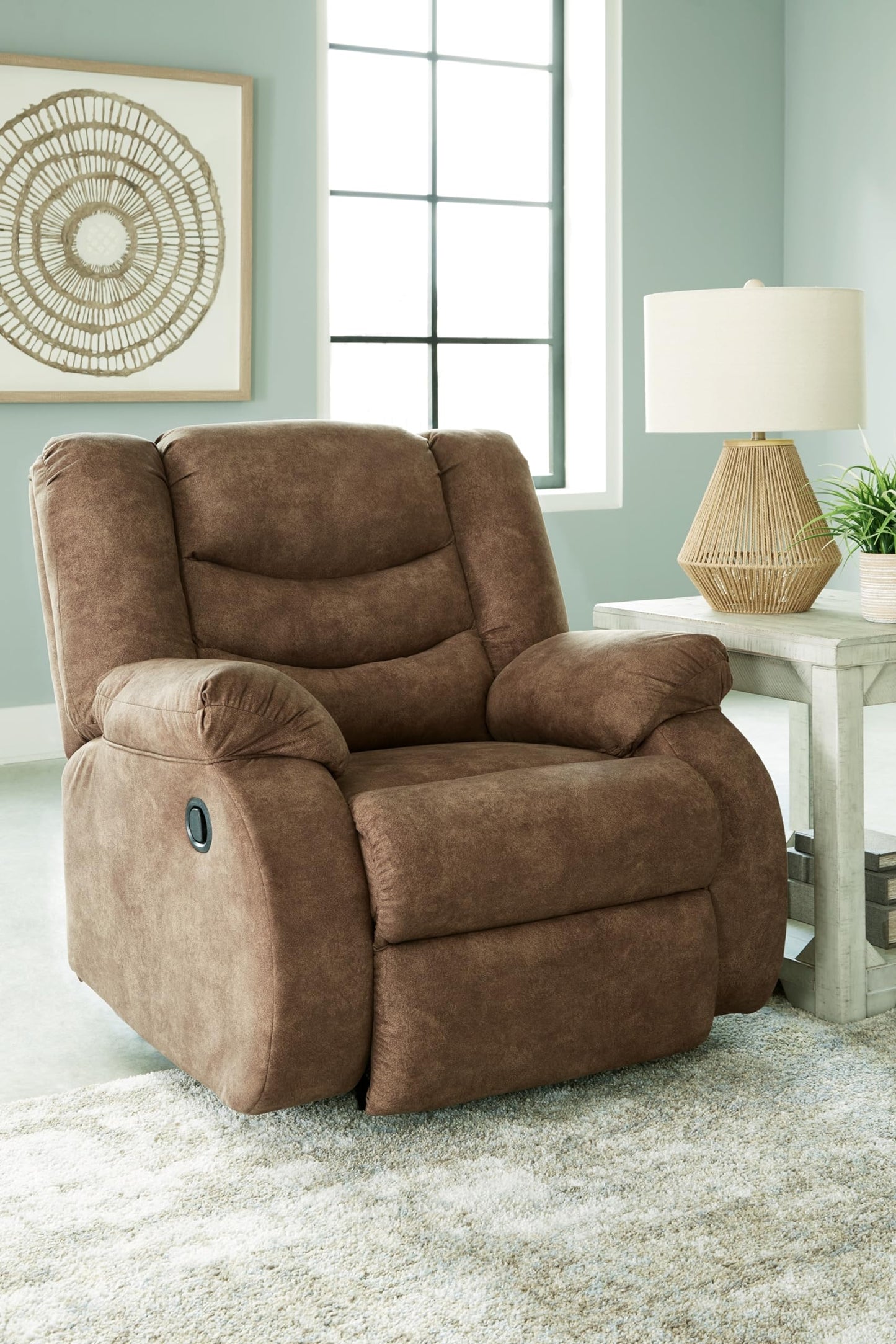 Signature Design by Ashley Partymate Contemporary Faux Leather Manual Rocker Recliner, Dark Brown