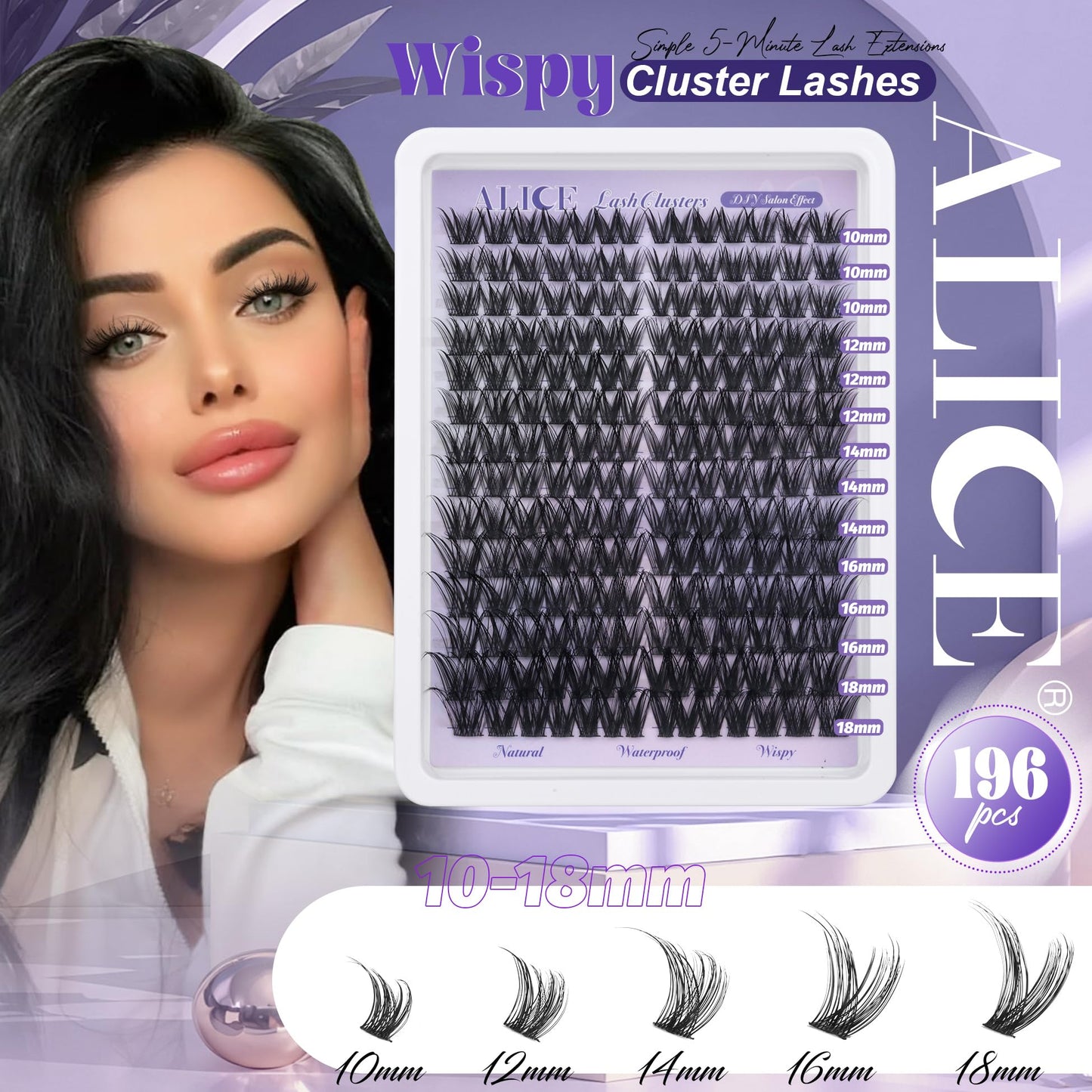 ALICE Lash Clusters Wispy Cluster Eyelash Extensions 192pcs Natural Fluffy Individual Lashes DIY Lash Extension 10-18mm Cluster Eyelashes with Mix 4-7mm of Lash Band