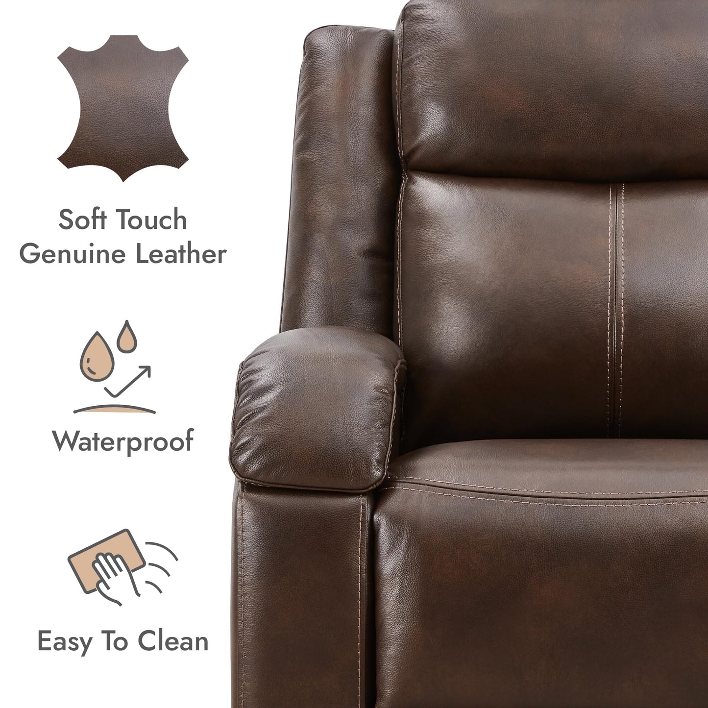 Watson & Whitely Genuine Leather Power Recliner Chairs for Adults, Wall Hugger RV Recliner with Power Headrest & Charging Ports, Electric Recliner Sofa Chair for Living Room, Dark Brown