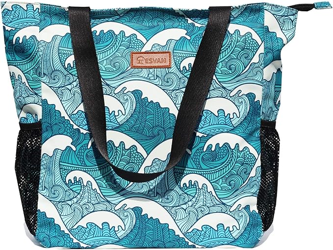 ESVAN Original Floral Water Resistant Large Tote Bag Shoulder Bag for Gym Beach Travel Daily Bags Upgraded