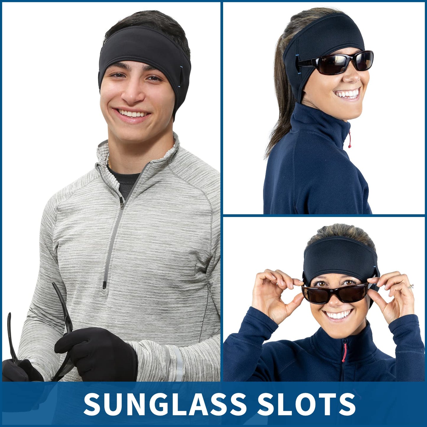 Running Headband with Sunglass Slots | Winter Headband | Sports Headband for Men and Women - Black